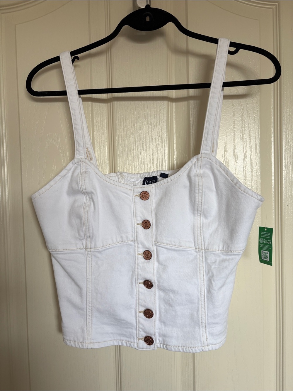 GAP White Button-Front Denim Crop Top with Buttons
